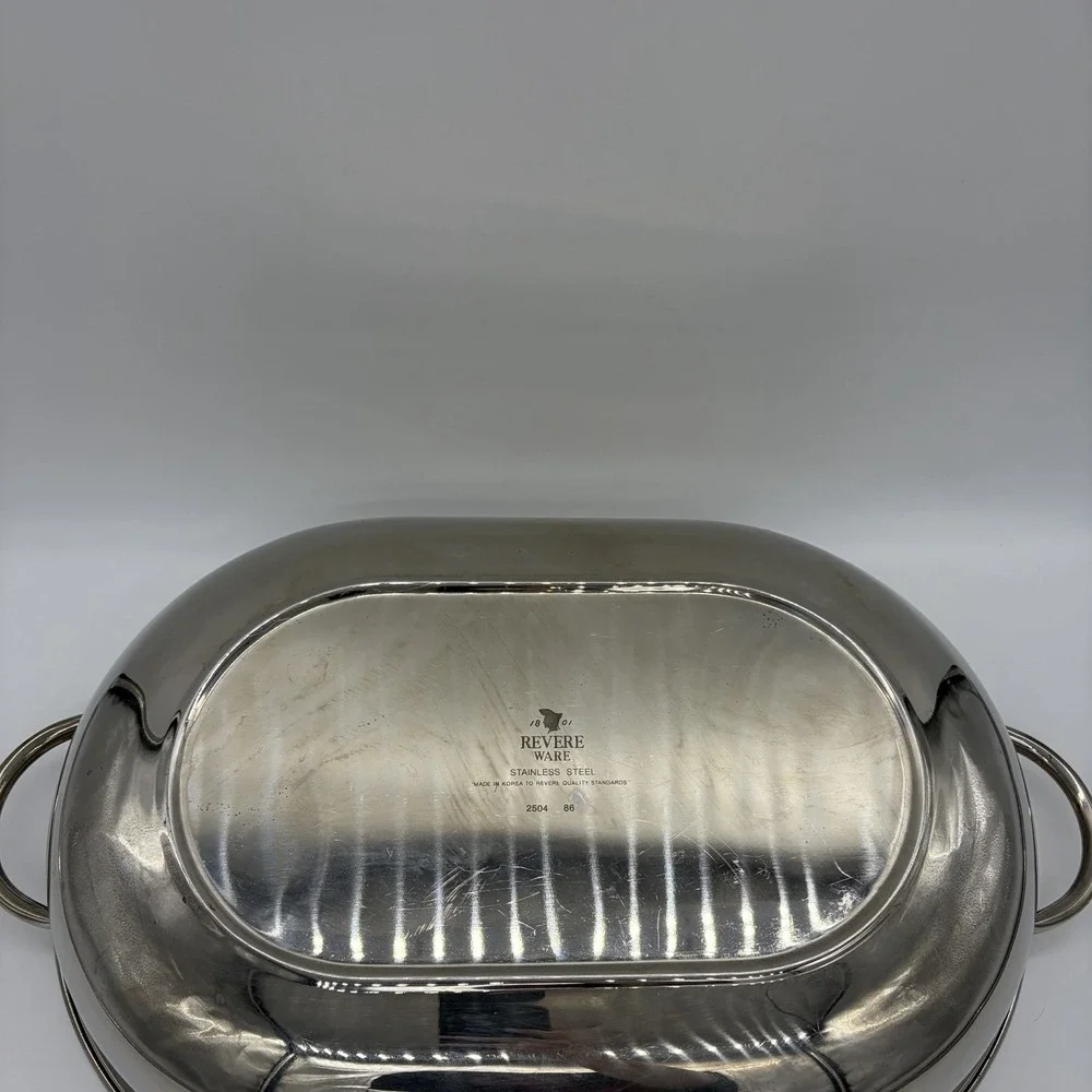 Vintage Revere Ware Roaster Pan #2504 w/ Rack Stainless Steel Korea 3-Piece‎